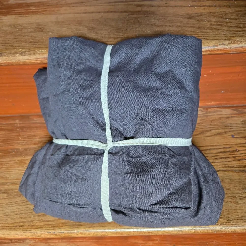 New Quince European Linen Full Fitted Sheet 3Pc Set 2 Pillow Cases Charcoal Gray